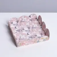 Коробка для печенья, кондитерская упаковка с пластиковой крышкой, «Цветы», 10.5 х 10.5 х 3 см