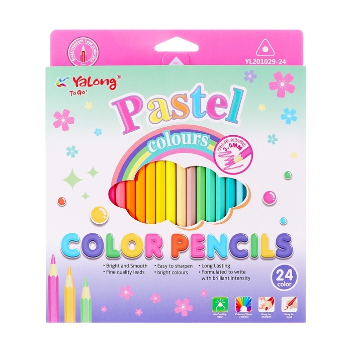 Карандаши 24 цвета в картонной коробке, треугольные, деревянные, Пастель МИКС Карандаши 24 цвета в картонной коробке, треугольные, деревянные, Пастель МИКС