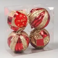 Ёлочные игрушки &laquo;Праздничный блеск&raquo;, d=8 см, набор 4 шт., красно-золотой
