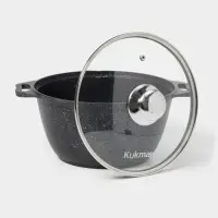 Кастрюля KUKMARA &laquo;Мраморная&raquo;, 3 л, d=24 см, h=17 см, стеклянная крышка, антипригарное покрытие, литой алюминий, серый