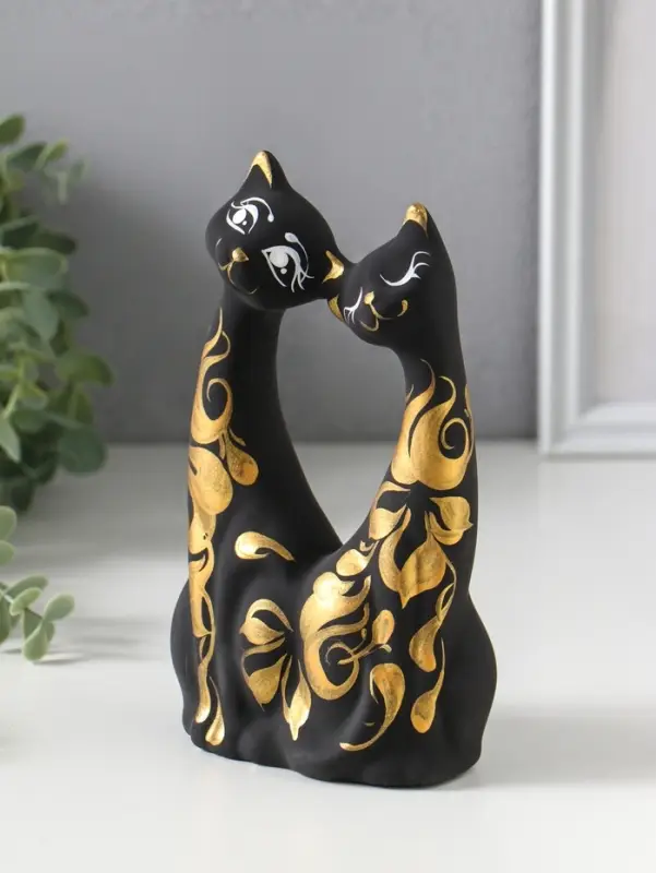 Фигурка керамика &laquo;Коты влюбленные&raquo;, чёрные, 5&times;10&times;17 см