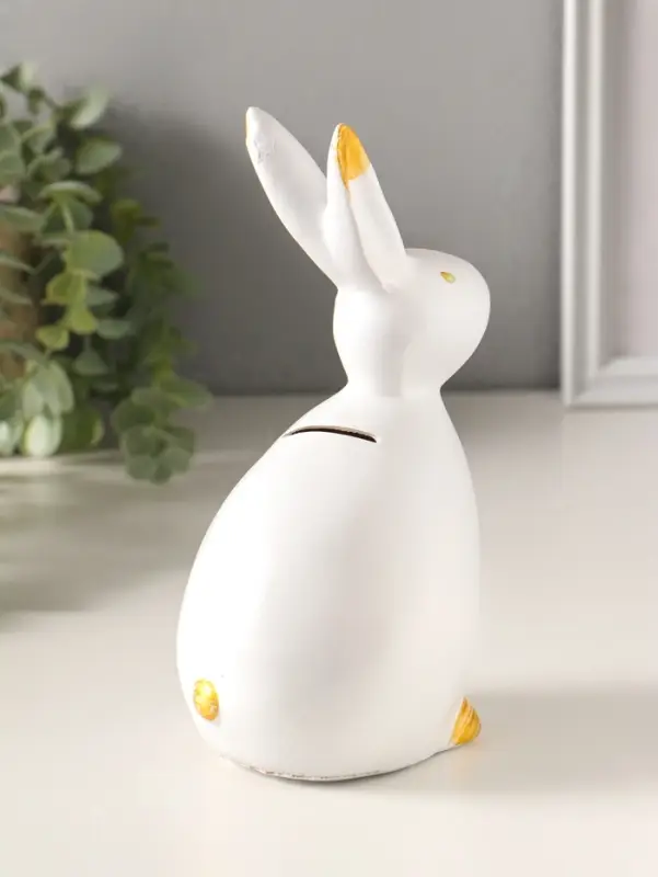 Копилка полистоун "Кролик" 21,5х10 см, белый с золотом