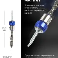 Набор бит ТУНДРА, сталь S2, круглый магнит, двухсторонняя, PH2&times;65 и 100 мм, 2 шт.