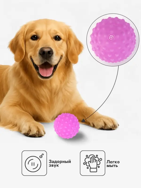Игрушка для собак &laquo;Рельефный мяч&raquo;, 6 см, пищащая, сиреневая
