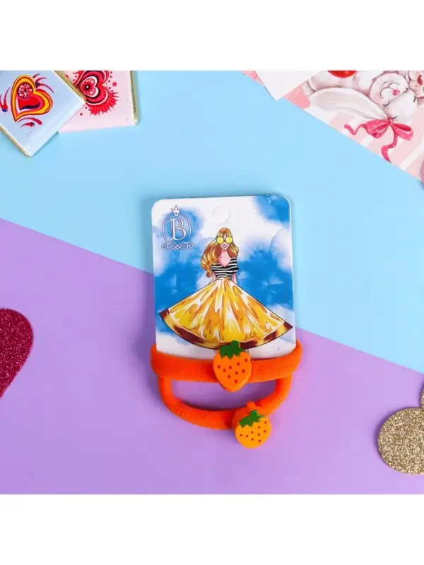 Резинка для волос «Летнее настроение», набор 2 шт., клубничка, 3.5 см, оранжевая Резинка для волос «Летнее настроение», набор 2 шт., клубничка, 3.5 см, оранжевая