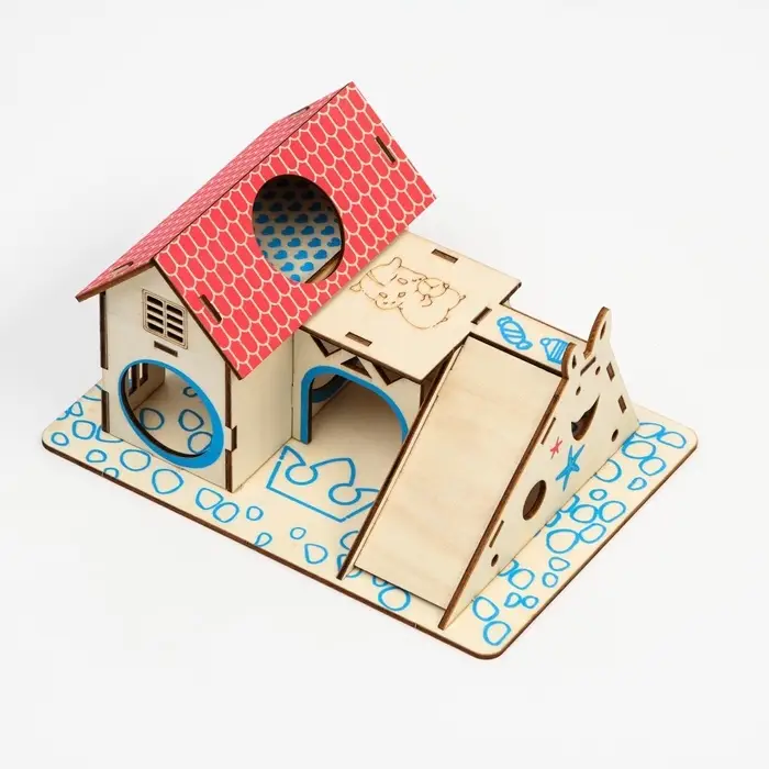 Комплекс-площадка для грызунов, 19&times;14 см, 2 домика и горка, фанера