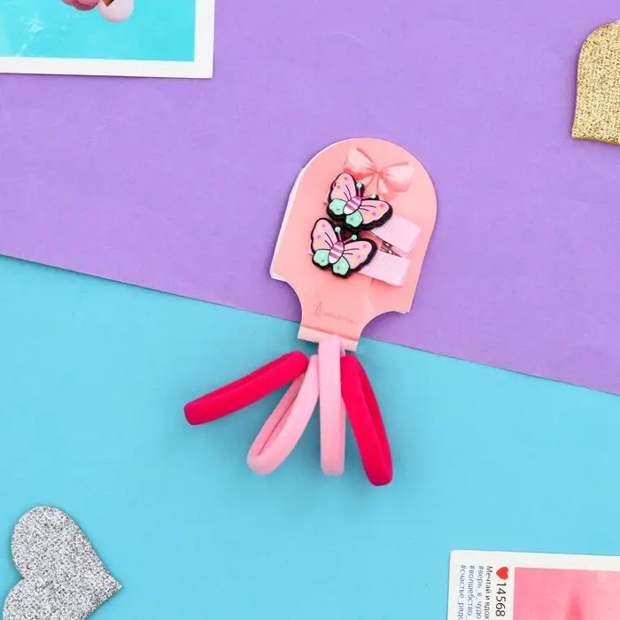 Набор для волос Набор для волос "Крохотуля" (4 резинки, 2 зажима 3,5 см) бабочка, розовый