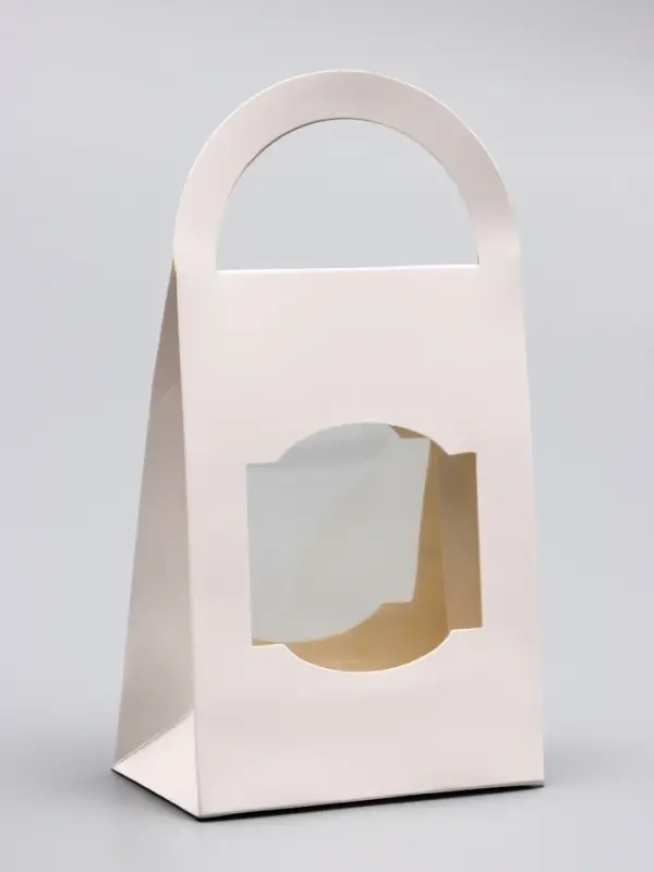 Коробка - пакет с ручкой, белая, 16×12×6 см