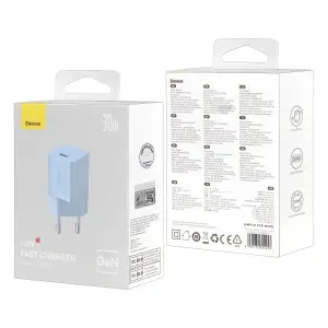 Переходник сетевого зарядного устройства на Type-C PD30W GAN5 CCGN070603 Baseus голубой