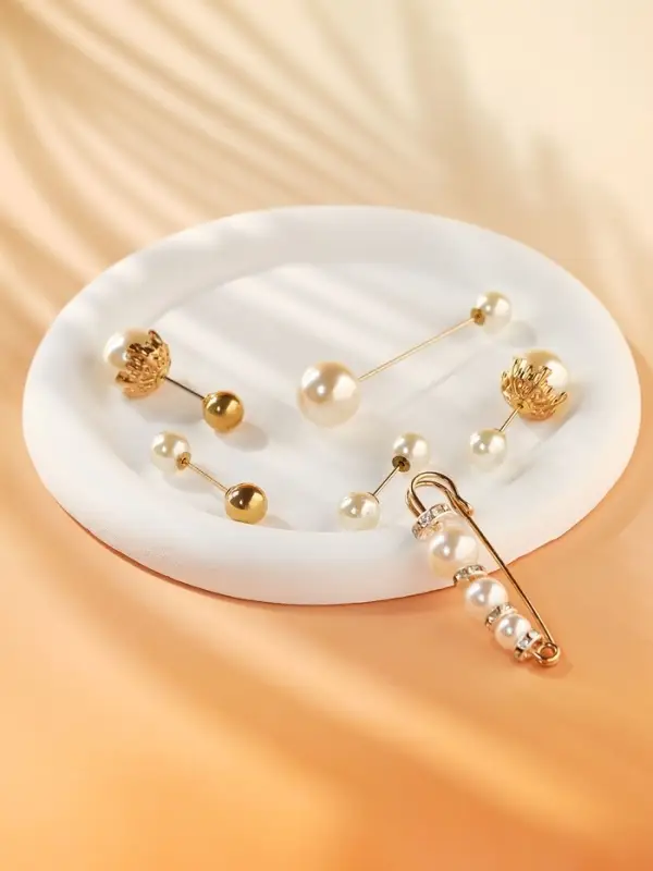 Набор булавок (6 шт.) &laquo;Жемчуг&raquo;, 6.5 см, белый в золоте