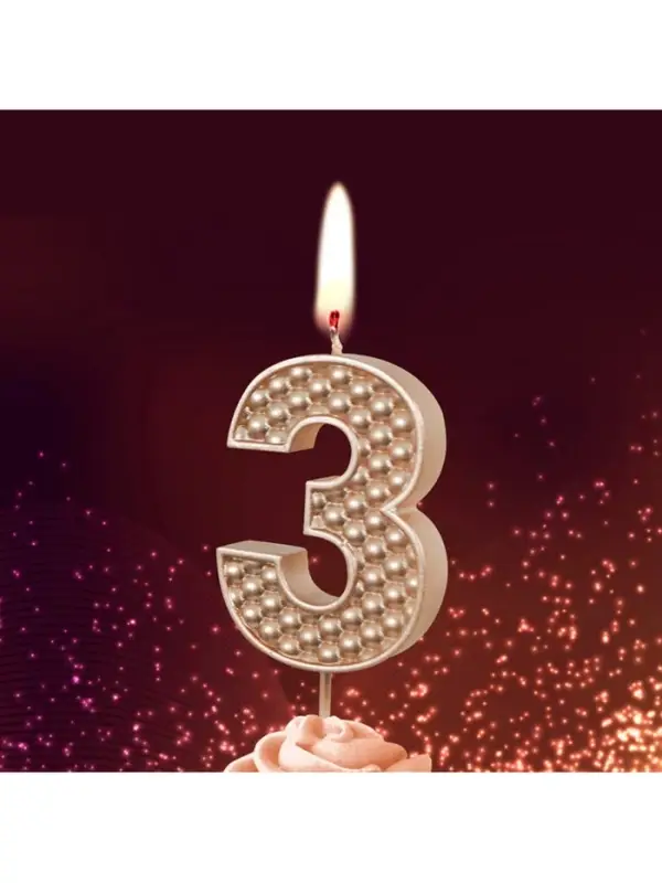 Свеча в торт на шпажке "Жемчужная", цифра "3", шампань