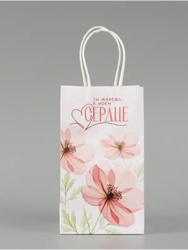 Пакет подарочный &laquo;Сердце&raquo;, цветы, 12 х 21 х 9 см