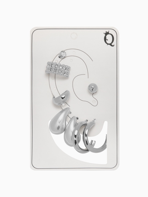 Набор серьги и каффы 8 шт «Кольца» капли, цвет серебро