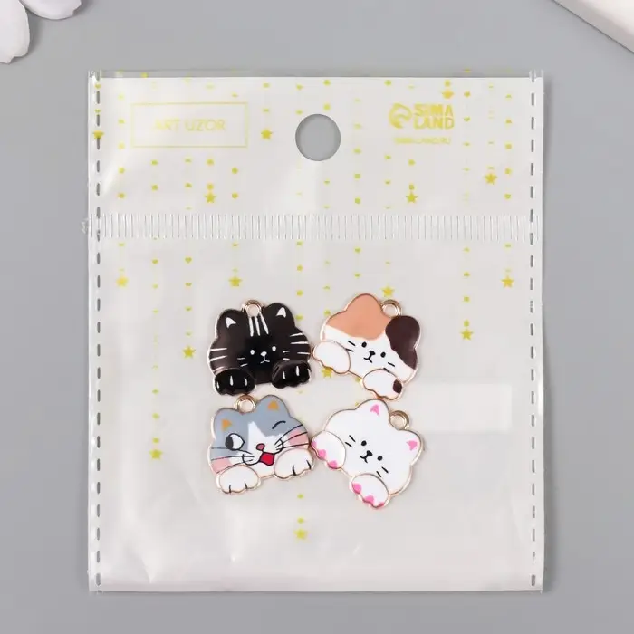 Декор для творчества металл "Котик" эмаль МИКС 1,7х1,8 см