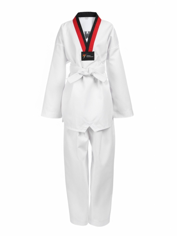 Добок (кимоно) для Тхэквондо, белый, черно-красный ворот, детский, размер 120