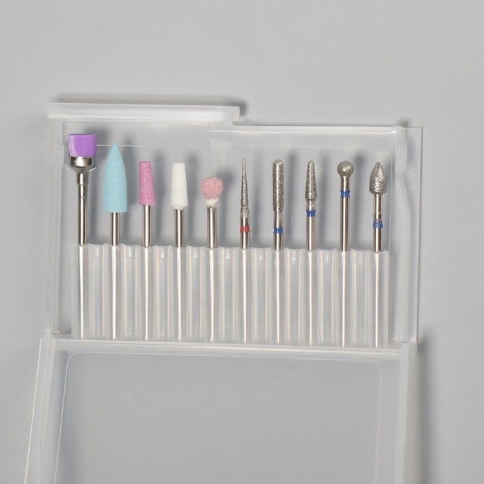 Фрезы для маникюра в пластиковом органайзере, 10 шт Фрезы для маникюра в пластиковом органайзере, 10 шт