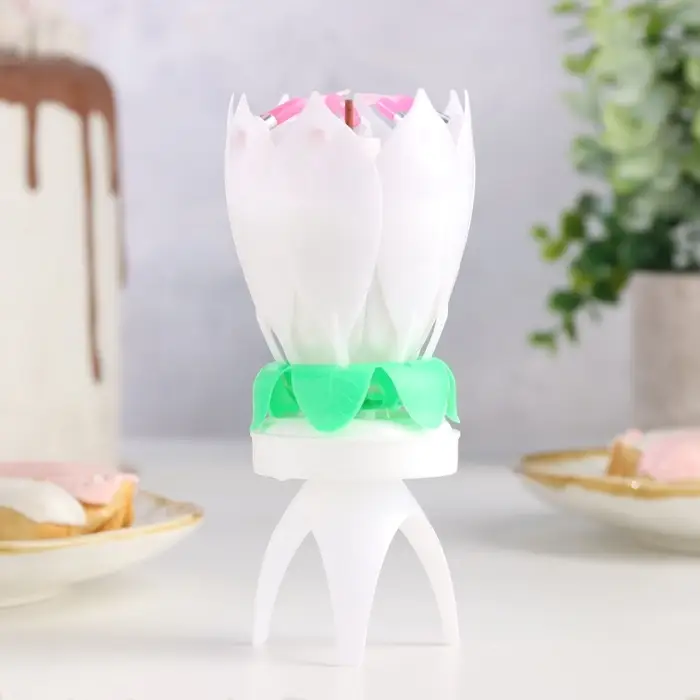 Свеча для торта музыкальная &laquo;Тюльпан&raquo;, крутящаяся, белая, 14.5&times;6 см