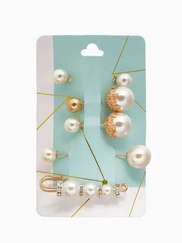 Набор булавок (6 шт.) &laquo;Жемчуг&raquo;, 6.5 см, белый в золоте