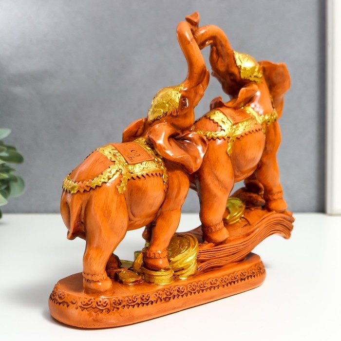 Сувенир полистоун Сувенир полистоун "Два денежных слона на купюре и монетах" под дерево 18,7х21х7 см