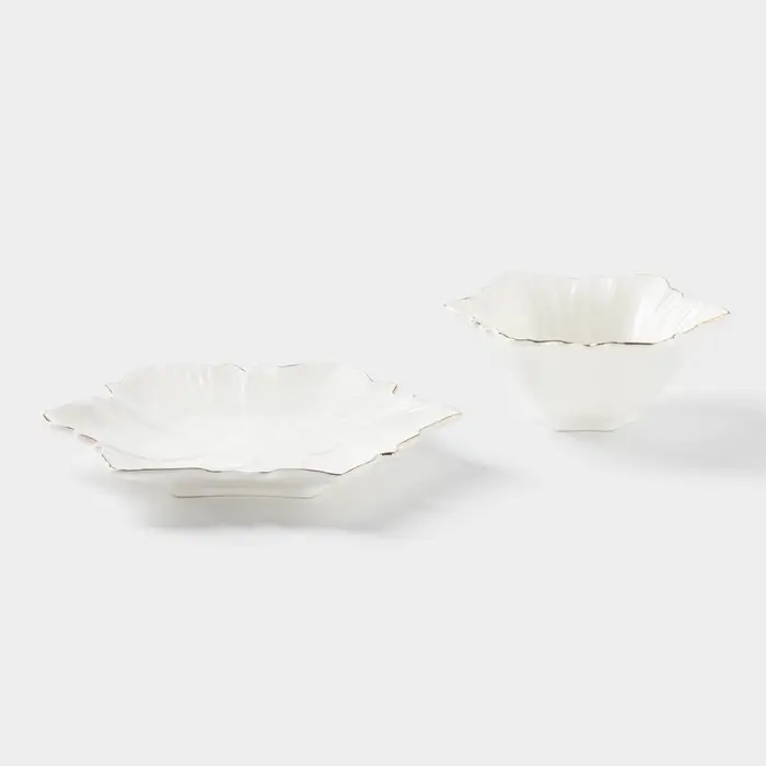 Набор салатников &laquo;Богема. Фиалка&raquo;, 2 шт., 13&times;5.5 см, 18&times;2 см, керамика, цвет белый