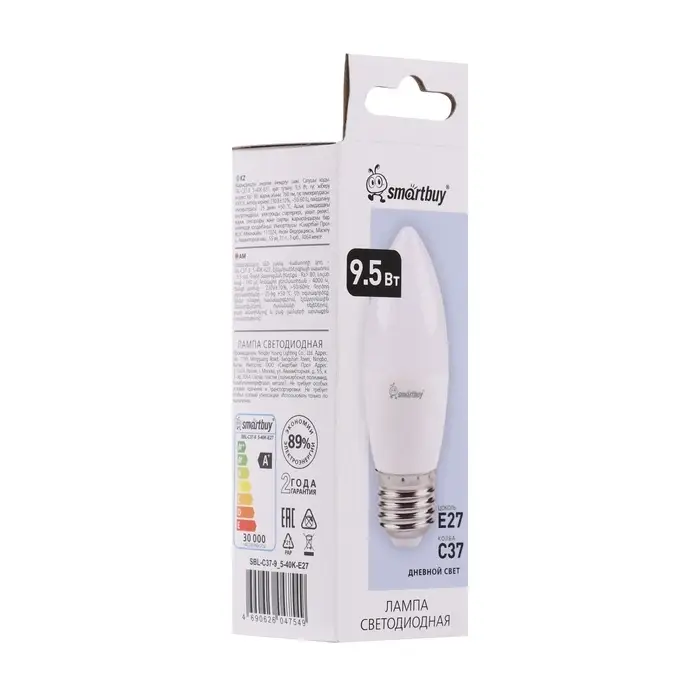 Лампа светодиодная Smartbuy, Е27, C37, 9.5 Вт, 4000К, свечение белое