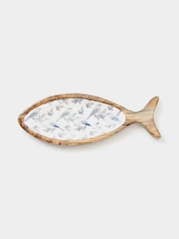 Блюдо в форме рыбки &laquo;Синие птицы&raquo;, 32&times;11.5&times;2 см, дерево манго