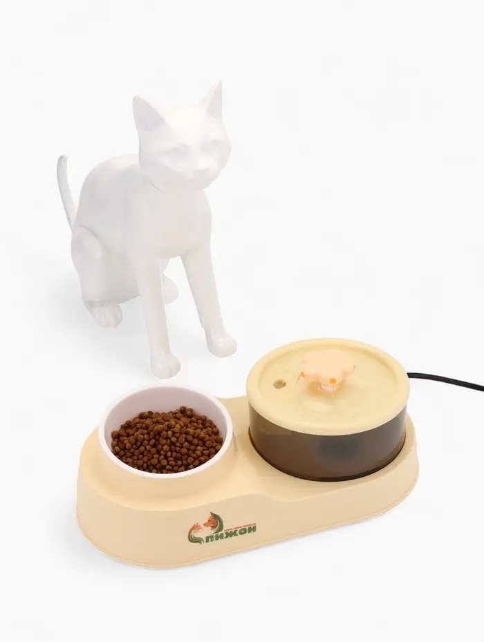 Фонтан для животных с миской, 34×17.5×11.5 см, бежевый Фонтан для животных с миской, 34×17.5×11.5 см, бежевый