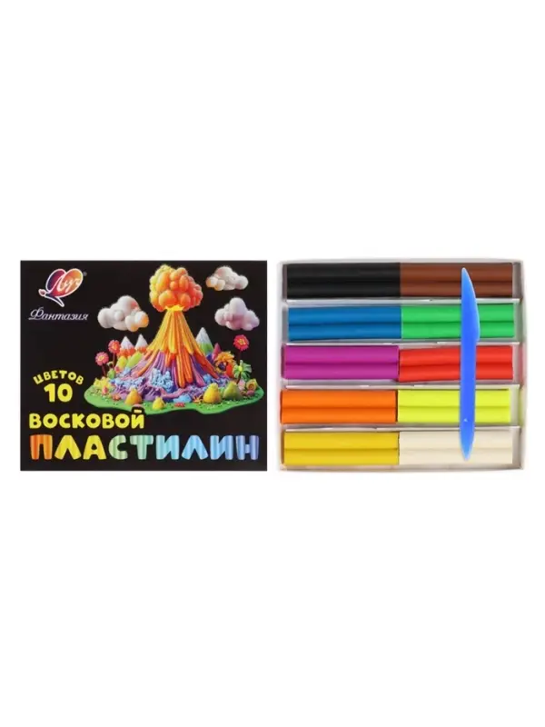 Пластилин мягкий (восковой) 10 цветов, &laquo;Фантазия&raquo; (классический + флуоресцентный), стек, 150 г, МИКС