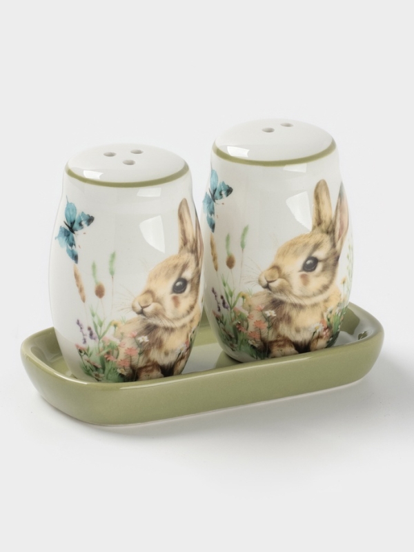 Набор для специй Доляна «Зайка», керамика, 2 предмета: солонка, перечница 130 мл, 11.5×6.2×8.8 см, белый