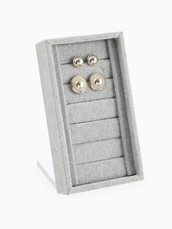 Подставка под кольца и серьги QF, 6 полос, флок, 10&times;10.5&times;18 см, серая