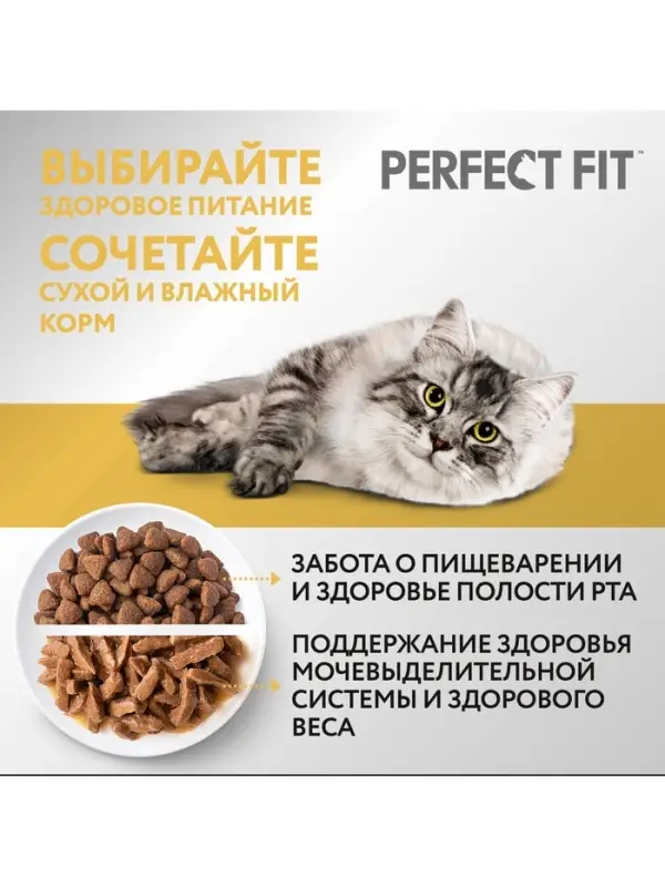 Сухой корм Perfect Fit для чувствительных кошек, индейка, 650 г