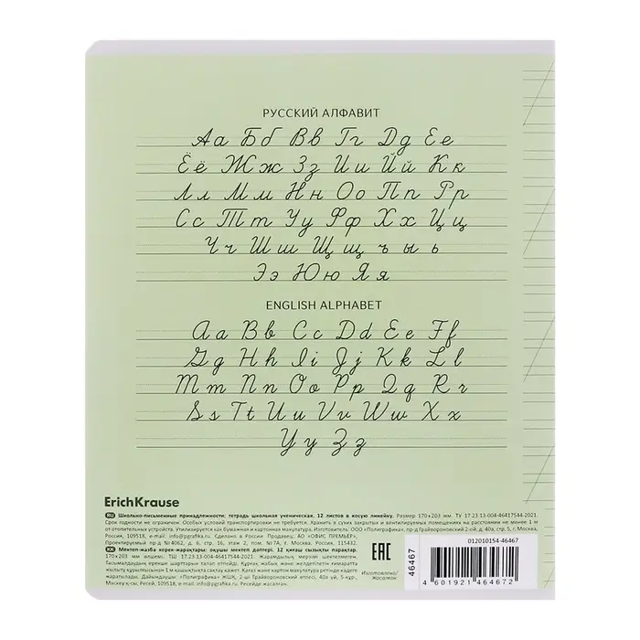 Тетрадь 12 листов в косую линейку ErichKrause &laquo;Классика Visio&raquo;, обложка мелованный картон, зелёная