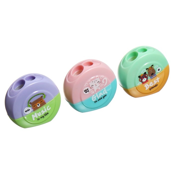 Точилка пластиковая MESHU Точилка пластиковая MESHU "Best friends", 2 отверстия, МИКС