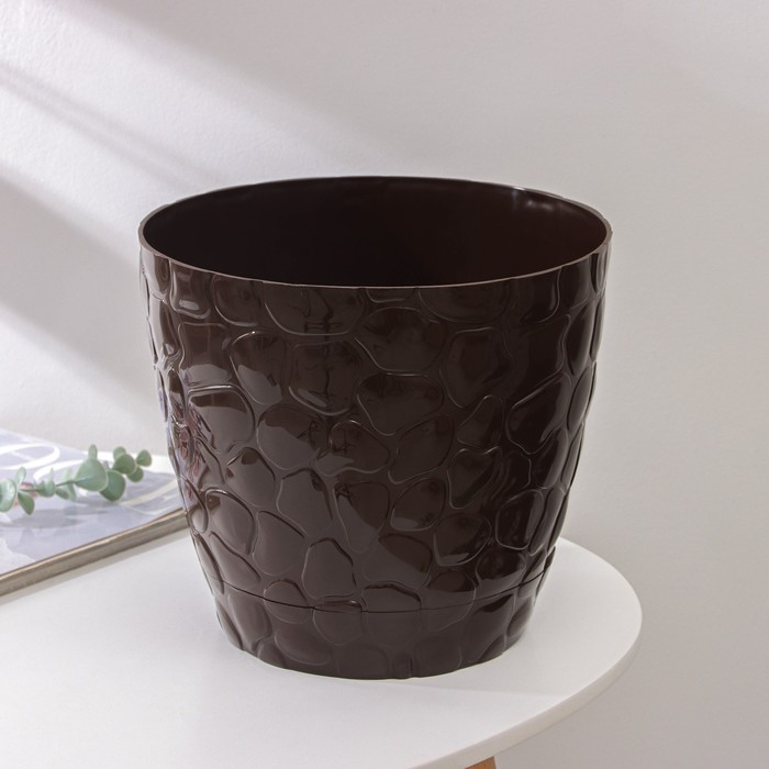 Горшок с поддоном «Камешки», 8 л, цвет шоколадный Горшок с поддоном «Камешки», 8 л, цвет шоколадный