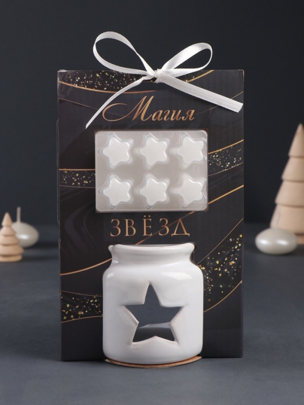 Набор: аромалампа для эфирных масел, мелтсы из воска ароматические «Звезда», белая, 7.5×7.5×8 см Набор: аромалампа для эфирных масел, мелтсы из воска ароматические «Звезда», белая, 7.5×7.5×8 см