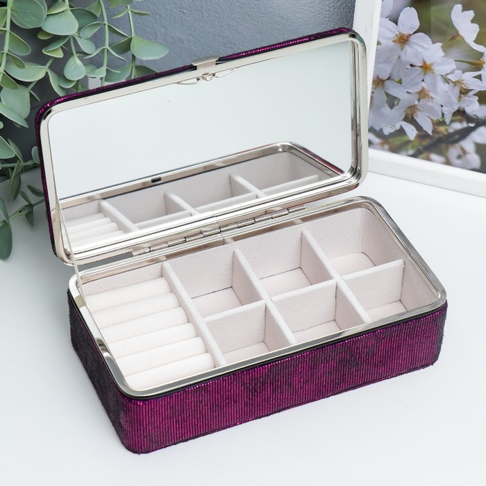 Шкатулка кожзам для украшений  Шкатулка кожзам для украшений "Мелкие квадратики. Фиолет" 6х9,8х18,5 см