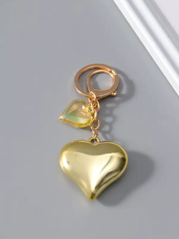 Брелок пластик с карабином "Два сердца" золото 4,5х4,5х1,5 см