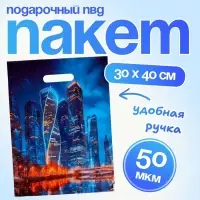 Пакет подарочный &laquo;Москва&raquo;, полиэтиленовый с вырубной ручкой, 30&times;40 см 50 мкм