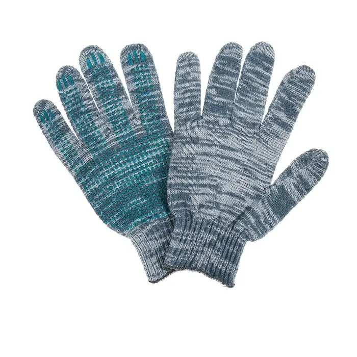 Перчатки рабочие, хб, вязка 10 класс, 4 нити, размер 9, с ПВХ точками, серые, Greengo Перчатки рабочие, хб, вязка 10 класс, 4 нити, размер 9, с ПВХ точками, серые, Greengo
