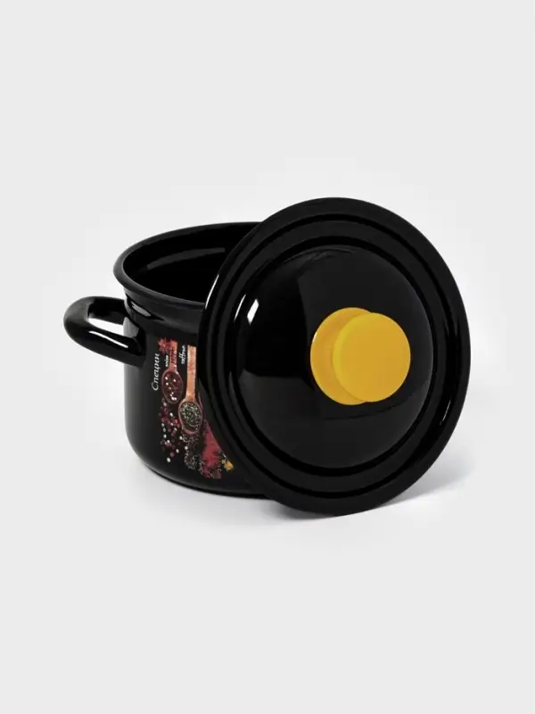 Кастрюля эмалированная &laquo;Карри&raquo;, 2 л, d=17 см, с крышкой, чёрная
