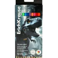 Карандаши 12 цветов, ErichKrause Techno Dino, пластиковые, шестигранные