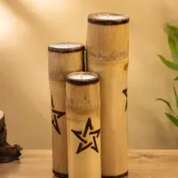 Свеча в бамбуке двойная «Звезда», 13×14×30 см, 100 мл, бежевая