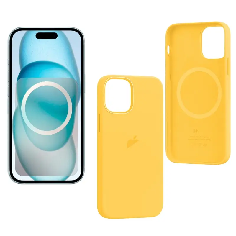 Чехол для iPhone 15 Silicone Case 100% ORG (MagSafe + анимация NFC) c LOGO Sunshine