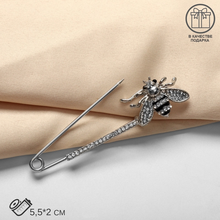 Булавка «Пчела» со стразами, 5,5см, цвет чёрно-белый в серебре Булавка «Пчела» со стразами, 5,5см, цвет чёрно-белый в серебре