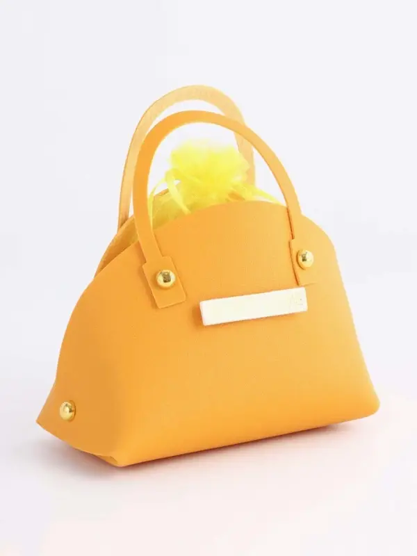 Кожаная подарочная сумочка для бижутерии и сувениров, жёлтая с мешочком, 14&times;6.5&times;12.8 см