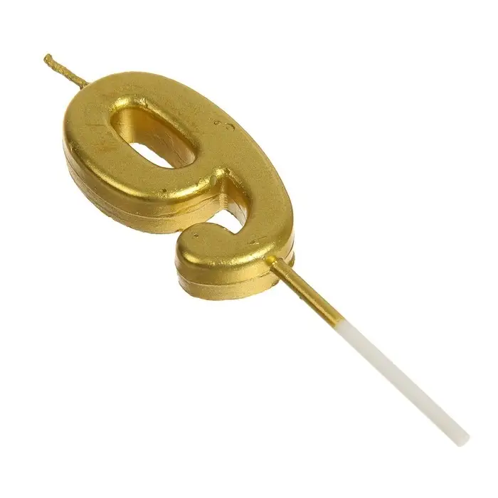 Свеча в торт на шпажке «Цифра 9», золотая, 4.5×2.5 см Свеча в торт на шпажке «Цифра 9», золотая, 4.5×2.5 см