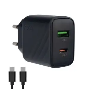 Сетевое зарядное устройство с кабелем Type-C на Type-C PD30W + USB QC3.0 CS23A HOCO черное