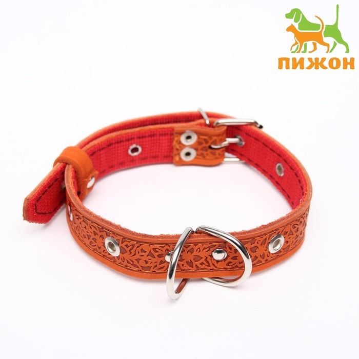 Ошейник кожаный усиленный капроном с полукольцом, 55 х 2,5 см, ОШ 27-53 см, рыжий Ошейник кожаный усиленный капроном с полукольцом, 55 х 2,5 см, ОШ 27-53 см, рыжий