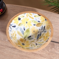 Салатник «Желтые и синие цветы», 25×25×10 см, дерево манго