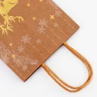 Пакет крафт с золотым тиснением, круглая ручка, «Новый год» 15×21×8 см, 120 г